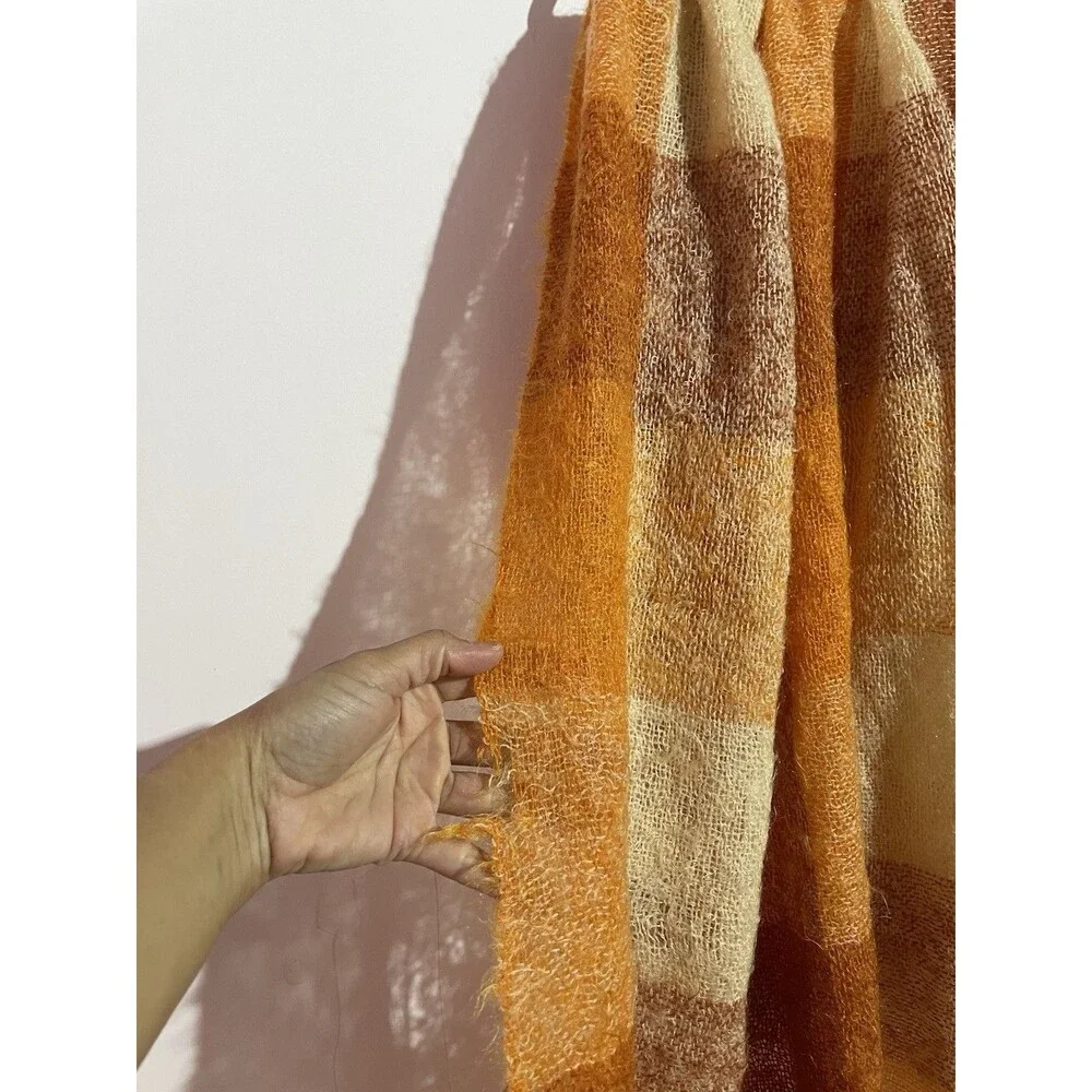 Glen Cree 100% Mohair Lap Throw Blanket Scotland Orange Yellow Plaid  78x53 READ